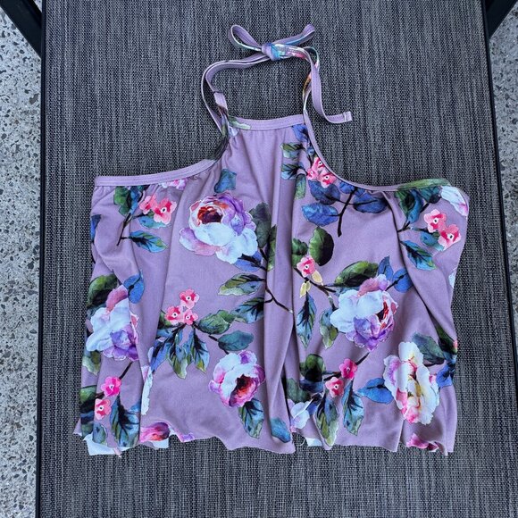 Gianni Bini Tankini Halter Swim Top Womens Large Purple Floral Built-In Bra - Picture 1 of 9